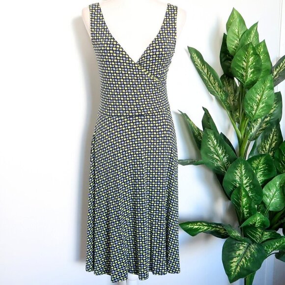 Boden Willa Navy Blue & Green Apple Print Jersey Surplice V-neck Midi Dress 8 - Picture 3 of 12